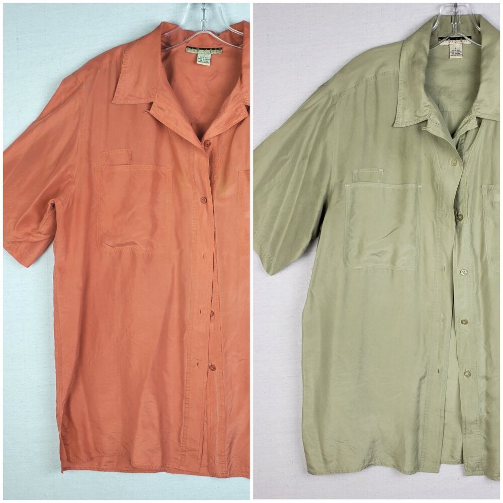 Vintage New York Studio Silk Bundle 2 Shirts Button-Up Blouse Top size L Casual